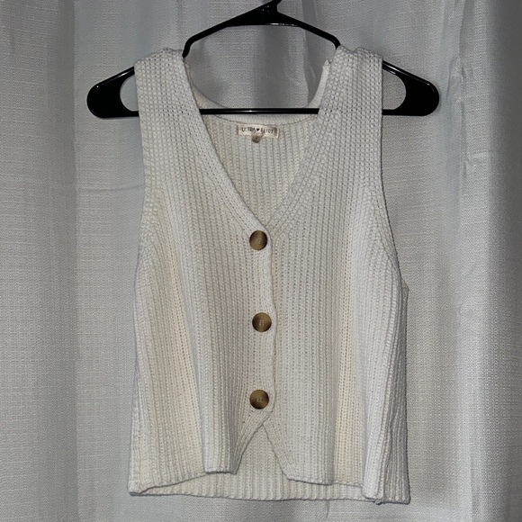 Ultra Flirt Cream V-Neck Knit Button Front Sweater Vest - Picture 6 of 6